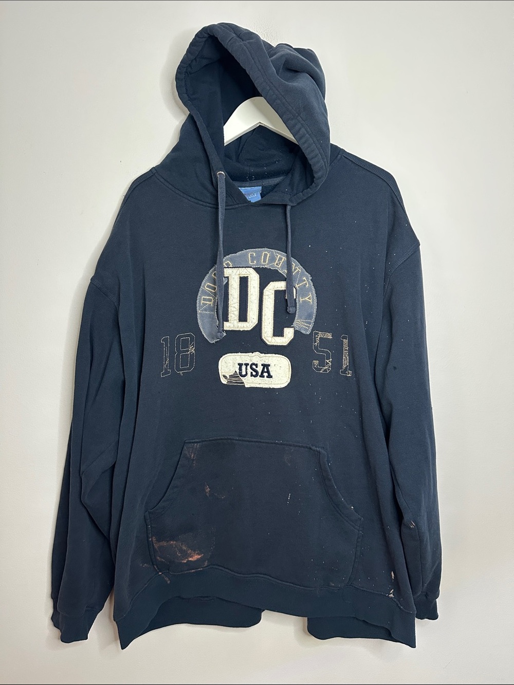 Distressed Men's Navy DC Graphic Hoodie Sweatshirt size XXL